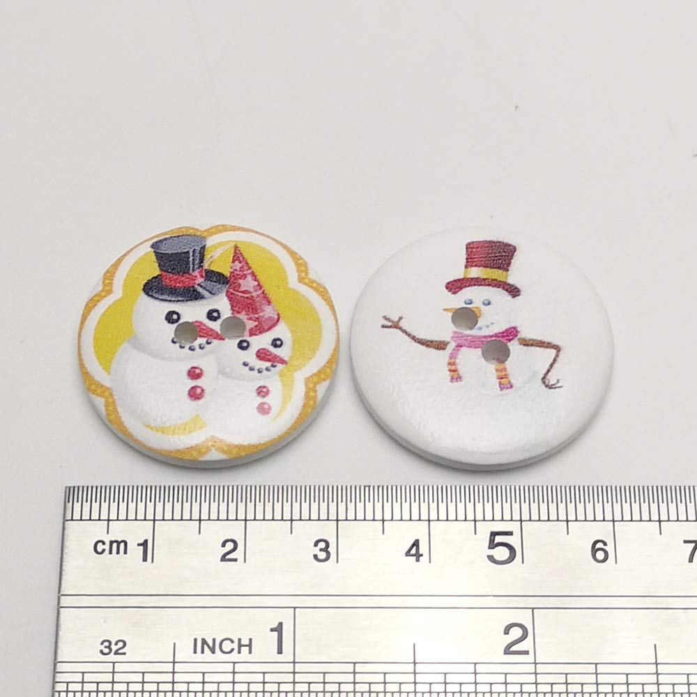Chenkou Craft - 30 bottoni in legno assortiti da 30 mm, motivo Babbo Natale, pupazzo di neve, 30 mm