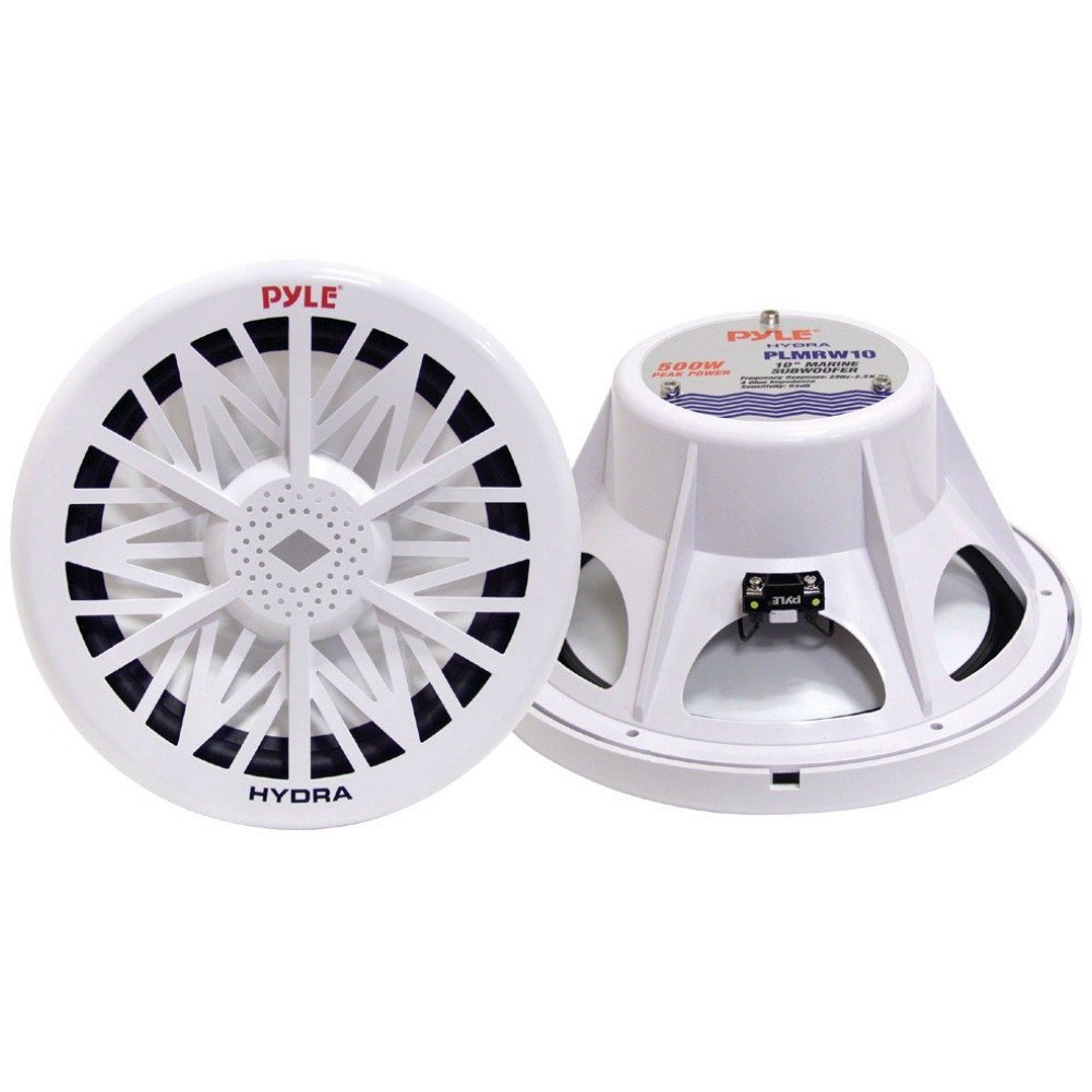 PYLE PLMRW10 Sub subwoofer Chubasquero Marino wáter Proof 10" 25,00 cm 250 mm Blancos por embarcaciones Barco balsa Piscina Individual Bobina de 4 Ohm 250 Watt rms 500 Watt MAX 1 piezo