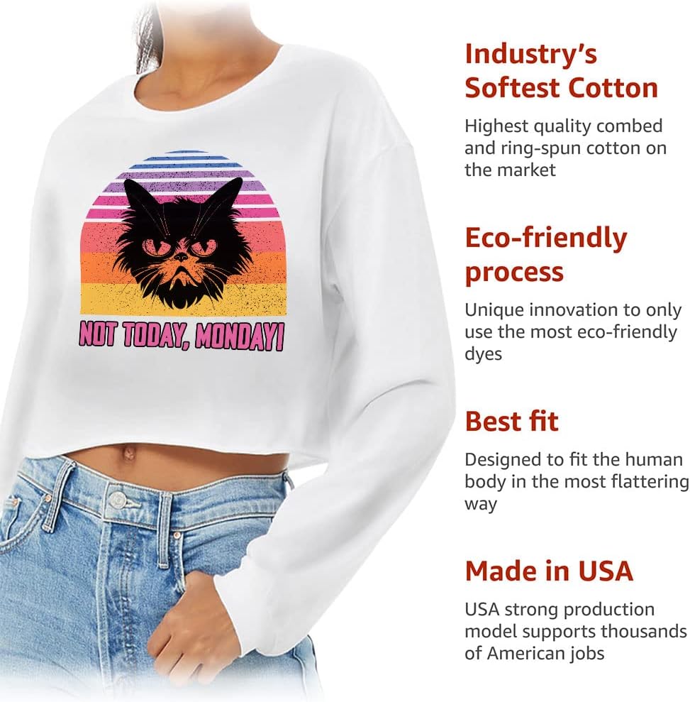 Not Today Monday Cropped Long Sleeve T-Shirt - Word Design Women's T-Shirt - Printed Long Sleeve Tee - Mauve, S