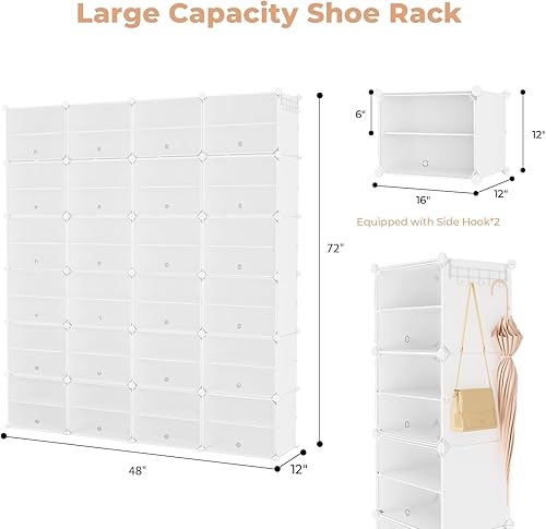 Miniatura 3 de Zapatero organizador de 12 niveles con puerta, 96 pares de zapatos altos, ampliable, de plástico resistente, fácil montaje, estante para zapatos,