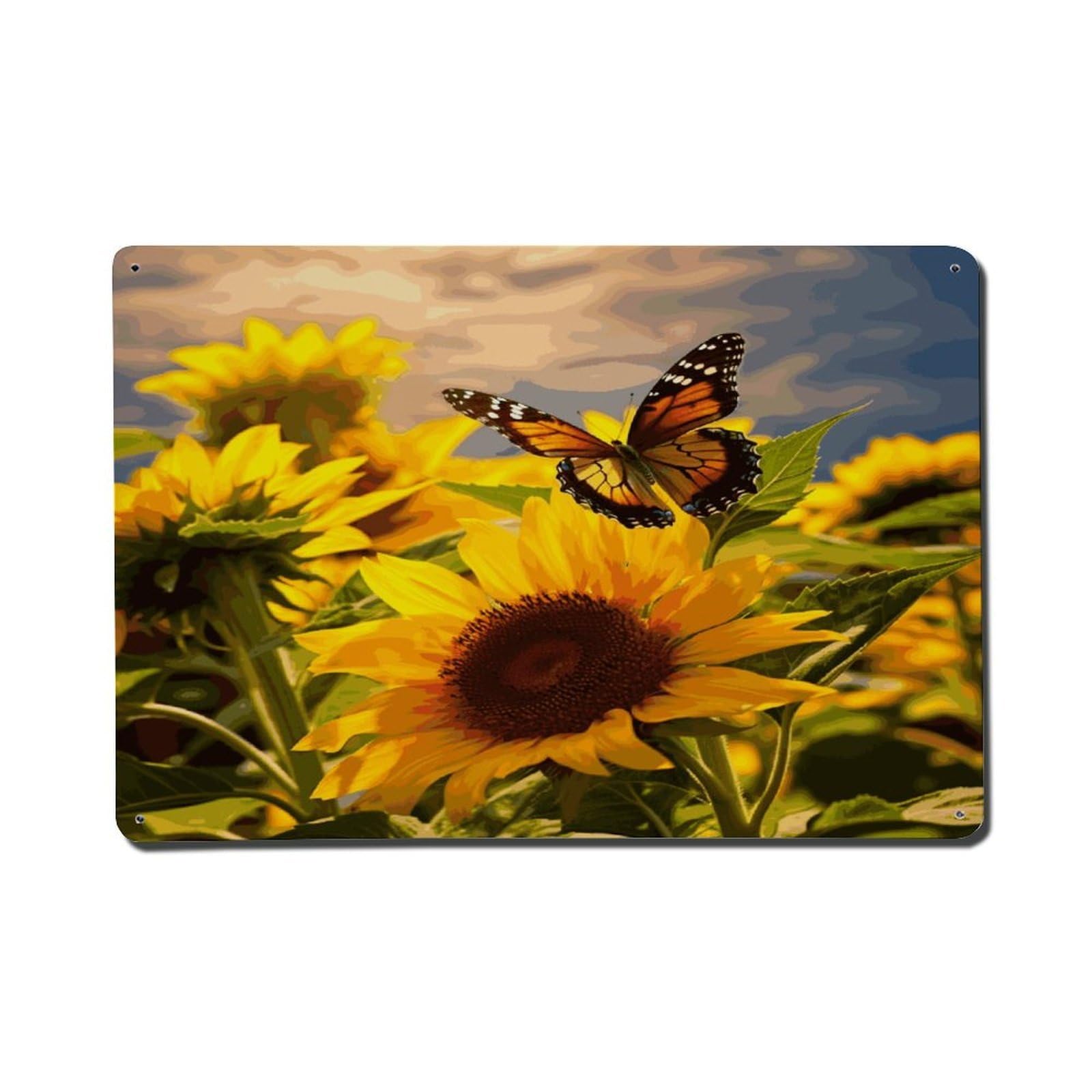 Adfgyerh Style Sunflower Butterfly Metal Signs Funny, Aluminum Tin Sign Indoor Outdoor Decor, Vintage Signs For Home Office Kitchen Bar Cafe Garden Farmhouse Wall Decor