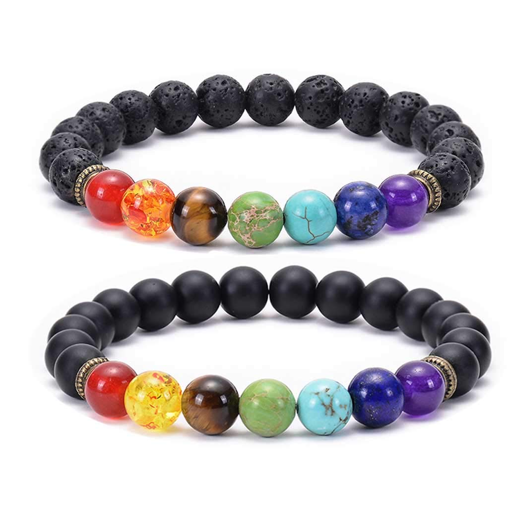 Natural 7 Chakra Healing Beaded Bracelet Natural Lava Stone Tiger Eye Beads Bracelet 8MM for Women Men Healing Reiki Yoga Gifts