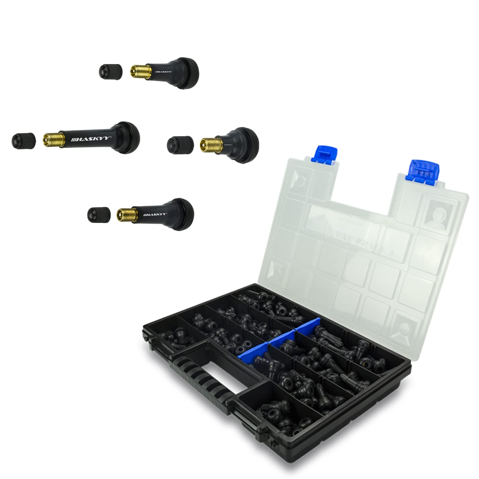 HASKYY 300 Autoventile Gummi Set 50x TR412, 100x TR413, 100x TR414, 50x TR418 I Snap-in-Pkw Gummi Ventil I Ventilkappe Reifen Ventilaufsatz