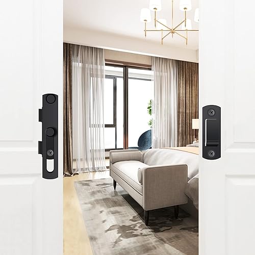 Miniatura 5 de Paquete de 2 pestillos de puerta de granero, 2.76 x 1.97 pulgadas, cierre de puerta abatible de acero inoxidable negro mate, cierre de puerta