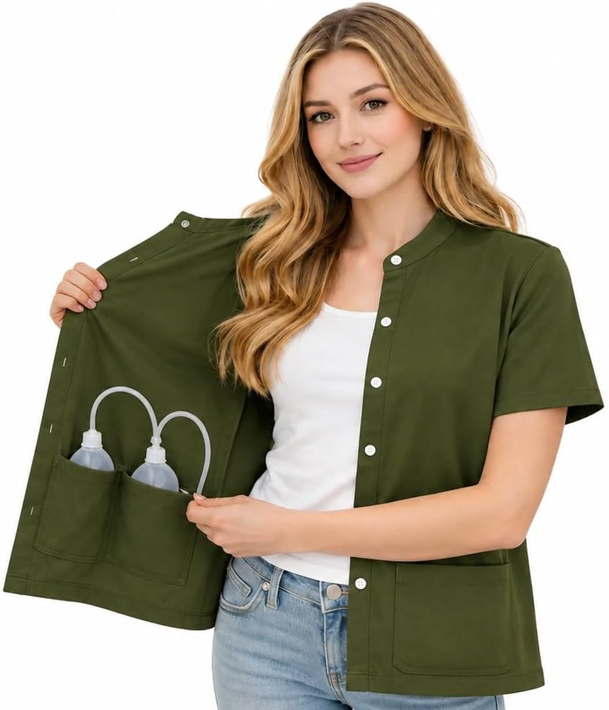 USBD Post Mastectomy Button Down Shirt with Four Inside Drain Pockets