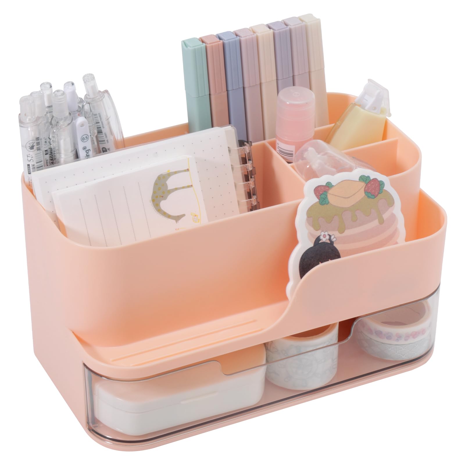 Photo 1 of Comix Desk Organizer with Drawer, Multi-Functional Pencil Holder for Desk, Desk Organizers and Accessories with 6 Compartments, Ideal for Office Supplies B2290 (Pink)
