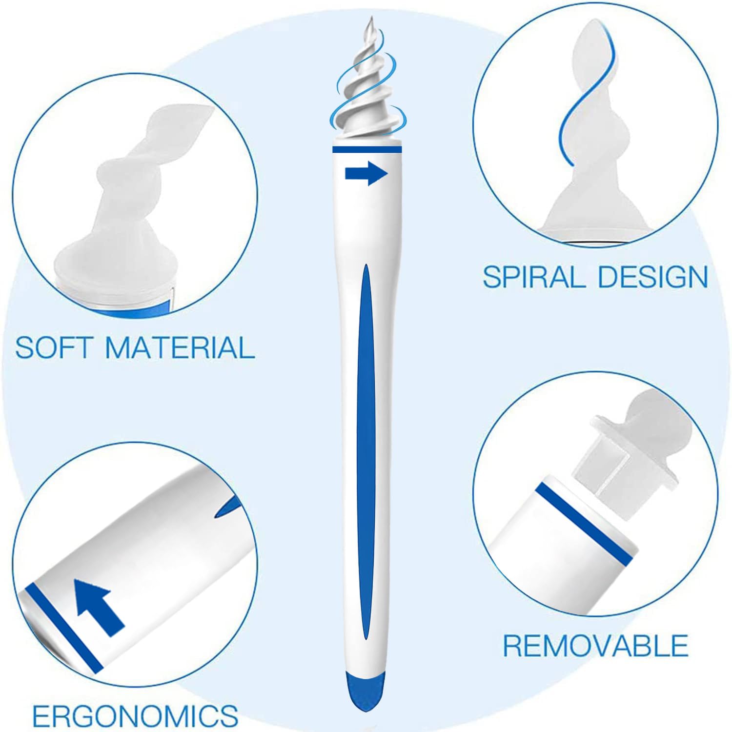 Pulitore per le orecchie, kit per la pulizia delle orecchie in silicone morbido e sicuro a 360 gradi con 16 teste ricambiabili lavabili per bambini e adulti
