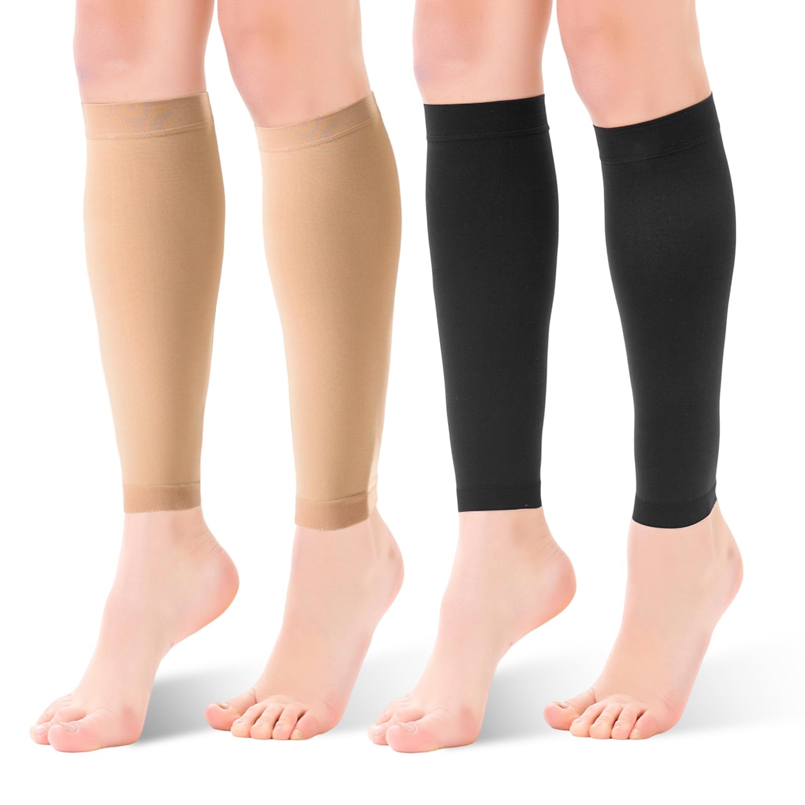 Viiotu 2 Pairs Calf Compression Sleeve Men Women, 20-30 mmHg Calf Compression Socks for Women, Footless Compression Socks for Travel Flight