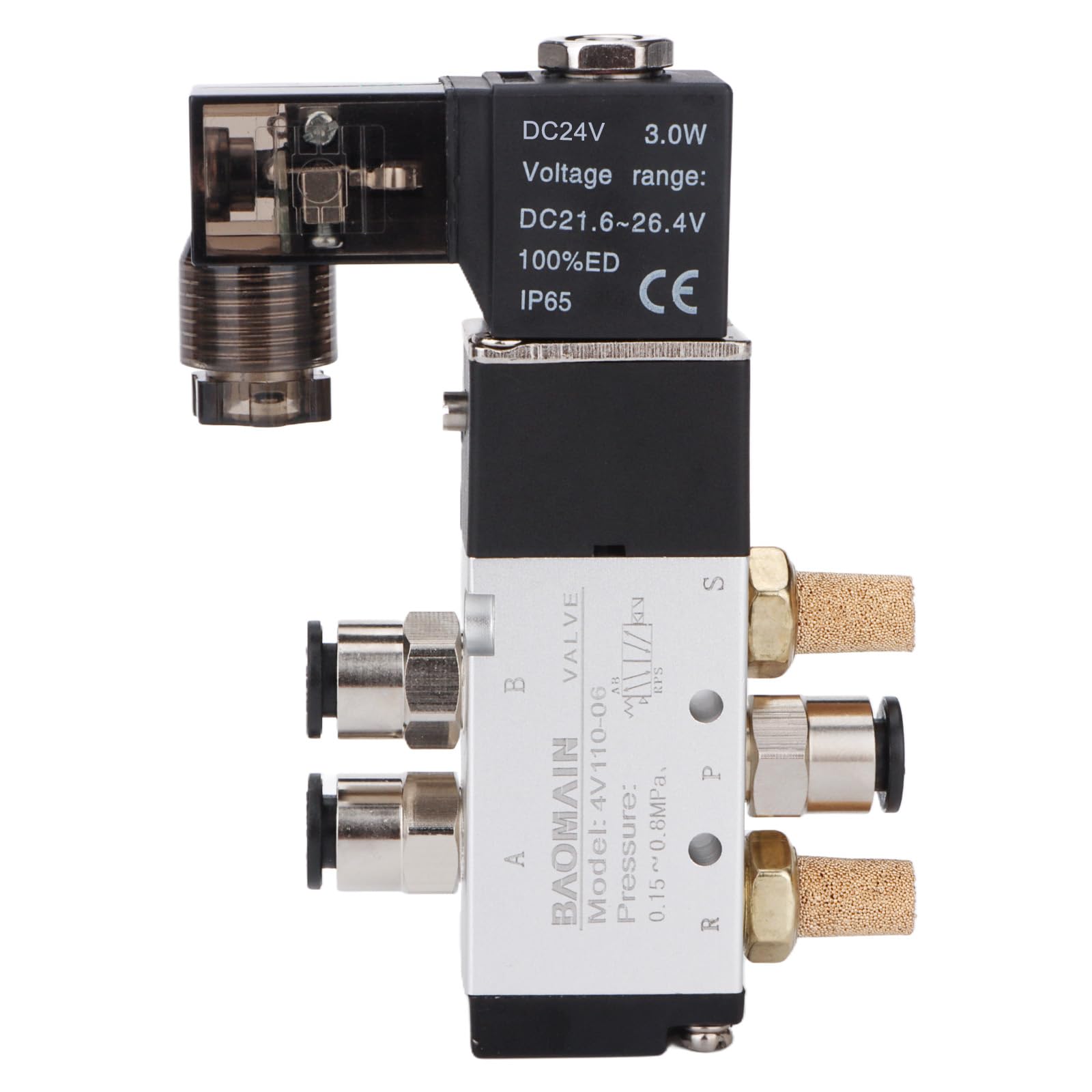 Baomain Pneumatic Solenoid Valve 24VDC 5 port 2 position BSPT 1/8 4V110-06 with Fittings and muffler