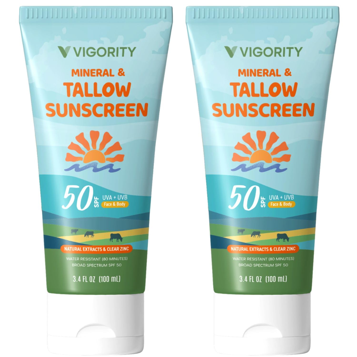 Beef Tallow Sunscreen with Zinc Oxide: Natural Non-Toxic SPF 50 Tallow Sunblock Cream for Face & Body - with 10 Food-Grade Botanical Extracts (SPF 50 (Pack of 2)) Beef Tallow Sunscreen with Zinc Oxide: Natural Non-Toxic SPF 50 Tallow Sunblock Cream for Face & Body - with 10 Food-Grade Botanical Extracts (SPF 50 (Pack of 2))