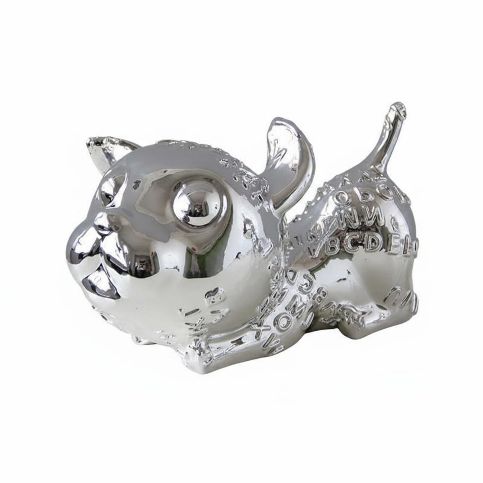 Qianly Scultura Cane Cartoon Statua Decorativa Figurina Cucciolo Ornamento Resina con Superfici Levigate E Elegante Adatta a Scaffale Consolle Tavolino TV, Argento, B