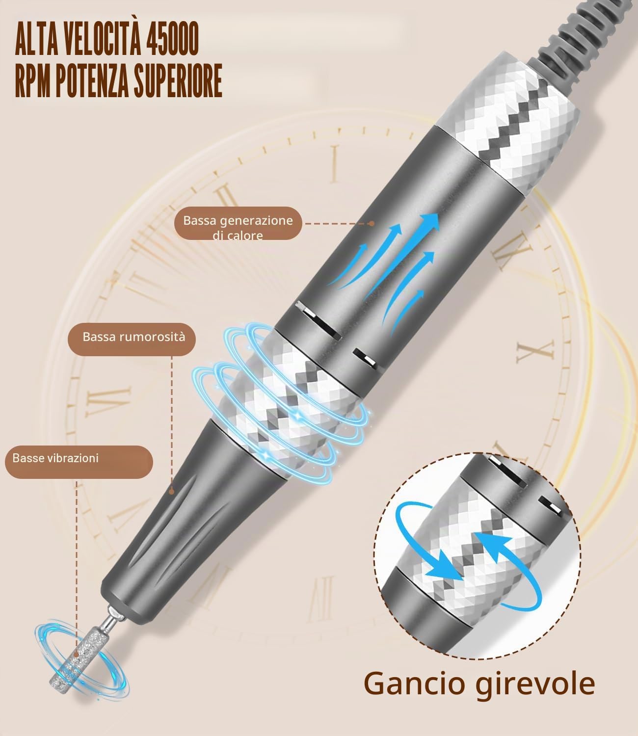 Fresa per Unghie Professionale, 45000RPM Lima Elettrica per Unghie , Touchscreen, con Punta in Ceramica Kit Unghie, Salone Manicure Set e Pedicure Elettrico per Semipermanente Gel