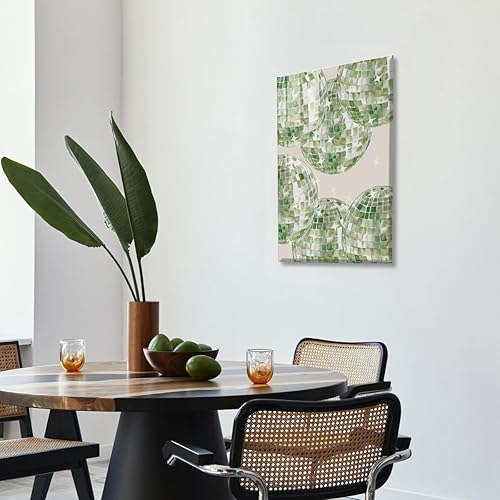 Miniatura 7 de HTCARWAT Póster de bola de discoteca verde salvia, arte estético de los años 70, arte de pared de apartamento, póster verde retro, póster de bola de