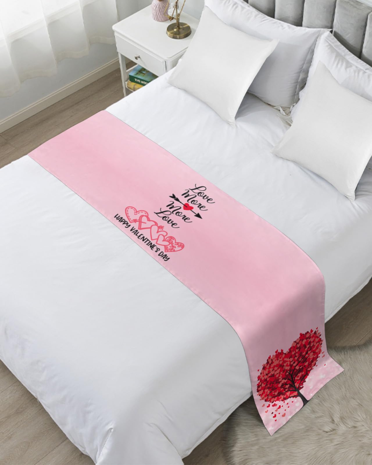 Bed Runner Scarf Valentines Day Love Heart Tree Love More More Love Bedding Scarf Decorative Bed Runners Cover