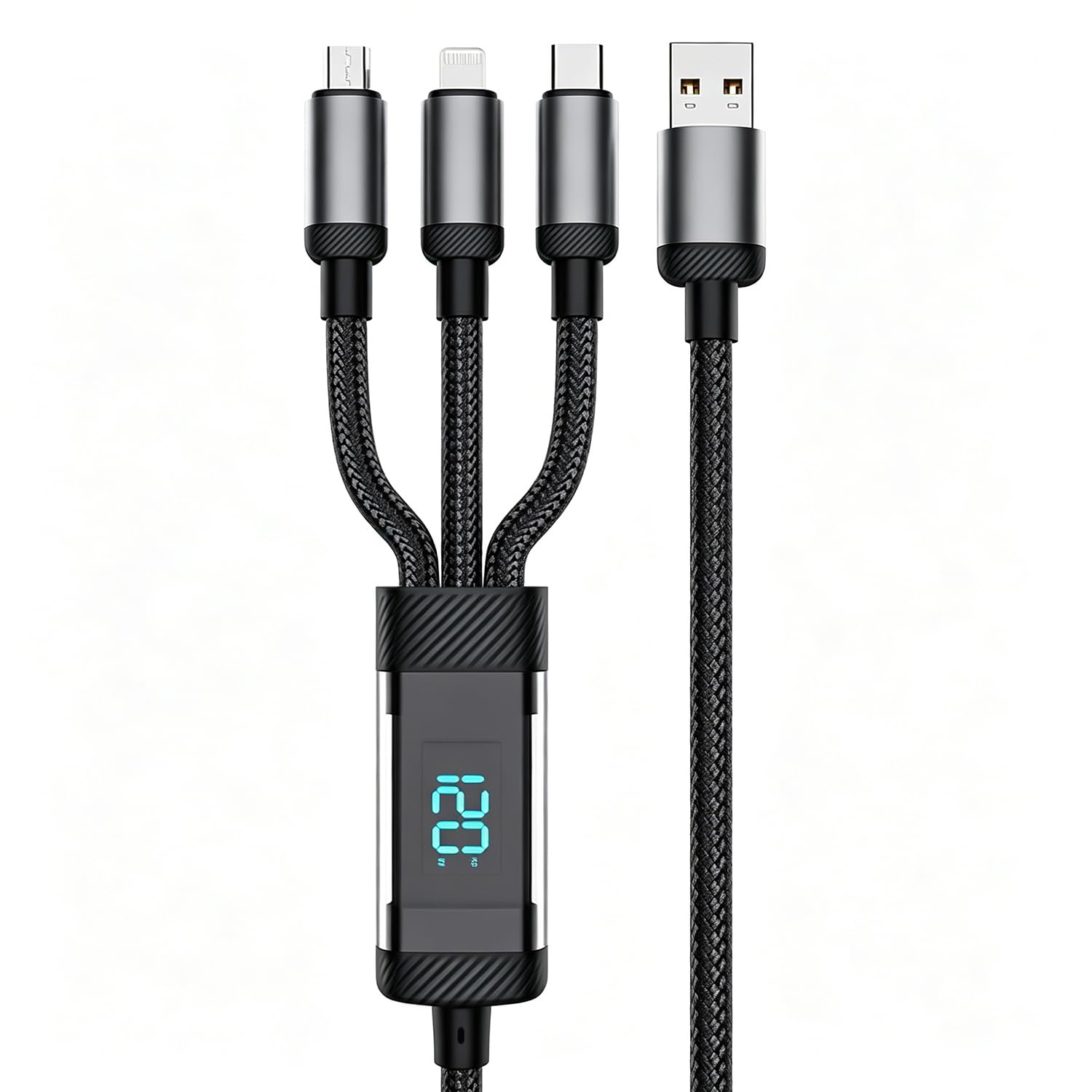 Verilux® 3 in 1 Type C Cable Fast Charging with Digital Display 6.6FT/2M, PD 120W Type C/27W Lighting/10W Micro USB Cable with 480Mbps Data Transmission for iPhone 17/16/15, Galaxy S26/S25/S24-picture-41