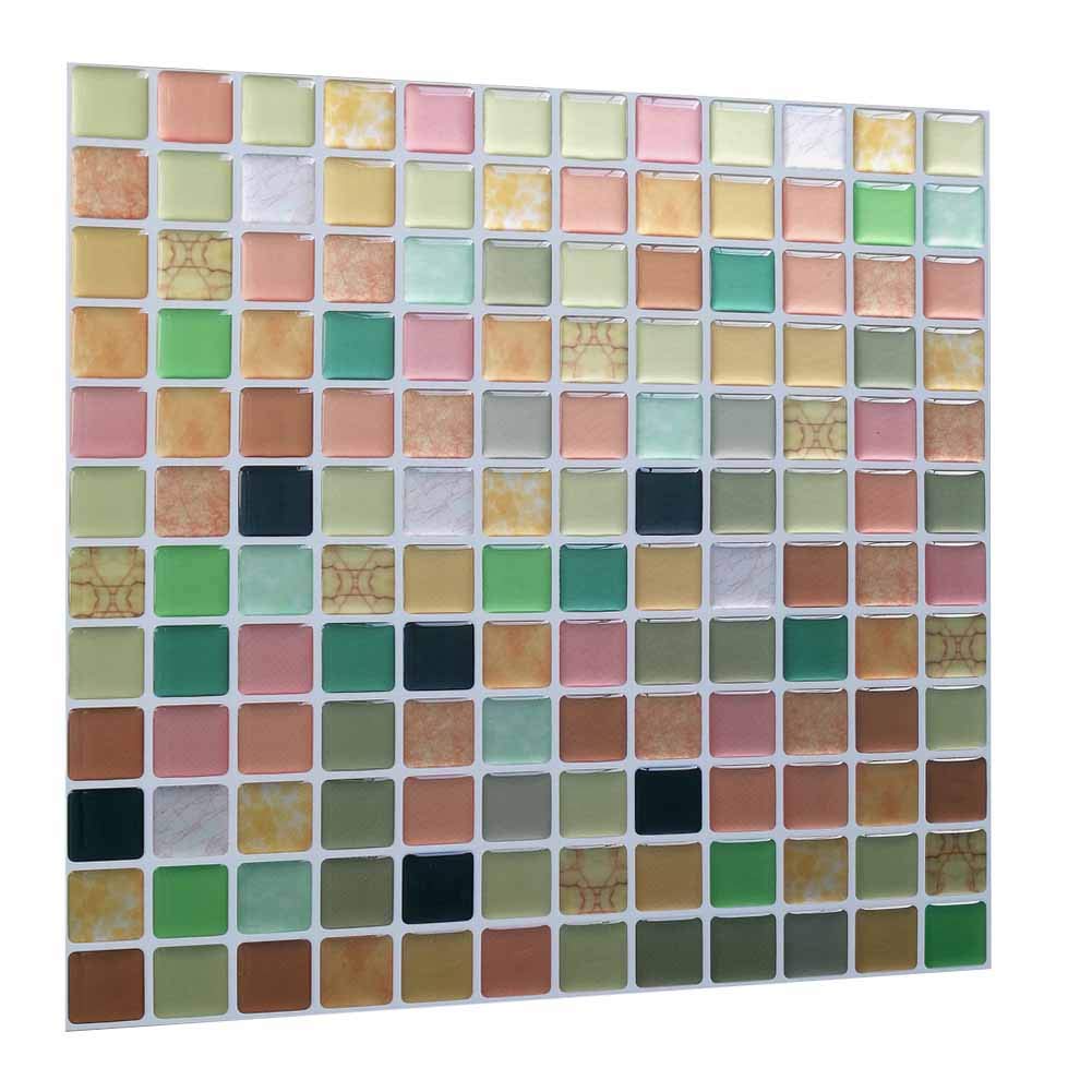 Kitchen Wall Tiles Waterproof Backsplash 3D Wall Mosaic Panels Peel and Stick PVC Backsplash Tile for Kitchen Bathroom Pink Green Grey White Black Yellow Colorful (10 Tiles)