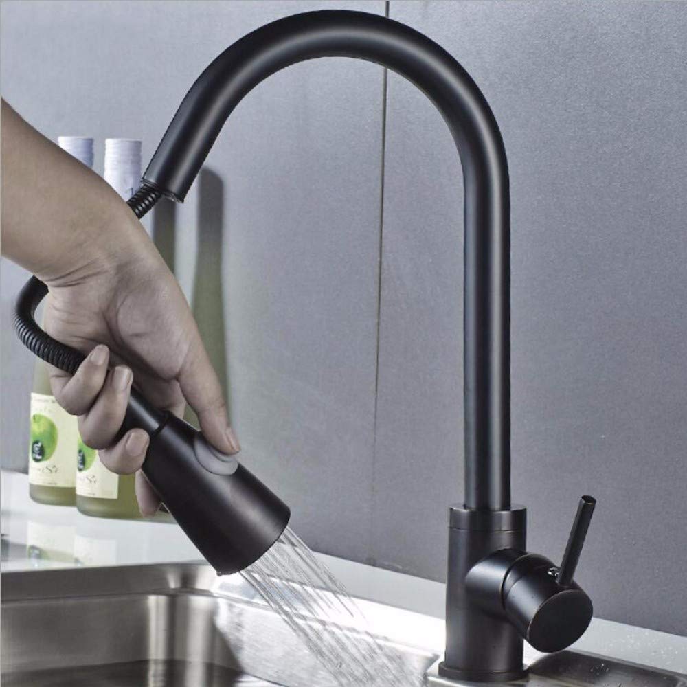 Robinet de cuisine tout en cuivre anti-calcaire noir mat pour évier double