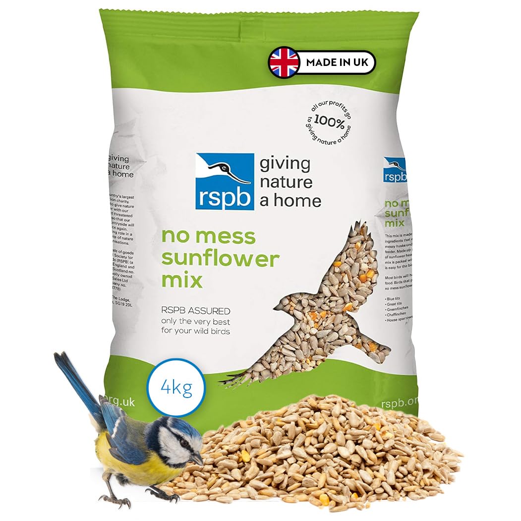 RSPB - No Mess Sunflower Hearts for Birds, High Energy and Protein, Wild Bird Food, Great for Feeders, Husk Free, Made in the UK (4kg)