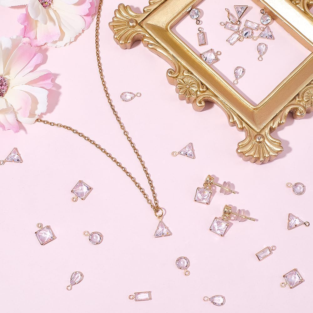 SUNNYCLUE 1 Box 30Pcs Cubic Zirconia Charms Faceted Crystal Charms Metal Gold Geometric Teardrop Square Rectangle Triangle Round Rhinestones Pendants for Jewelry Making DIY Earring Bracelet Necklace - Image 4