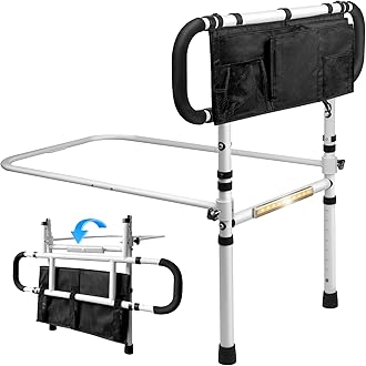 Bed Rails for Elderly Adults with Sensor Light, Adjustable Height & Extendable Bed Assist Rail, Folding Bed Grab Rail with Large Storage Pocket for Seniors, Heavy Duty Adult Bed Guard, 450LBS Capacity