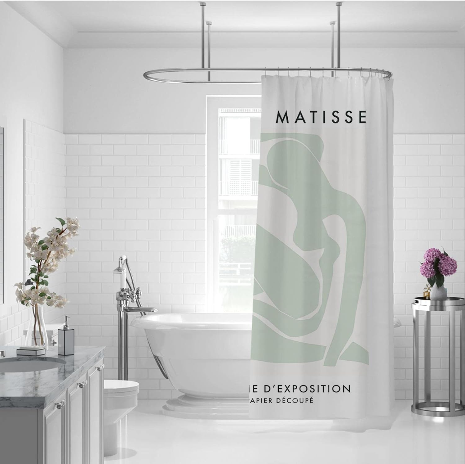 Shower Curtains with Hooks Green Outline Shower Curtain Liner Beige Waterproof Shower Curtain for Bright Bathroom Decor W72 x L72(in) (Shower Curtain W78 x L78(in))