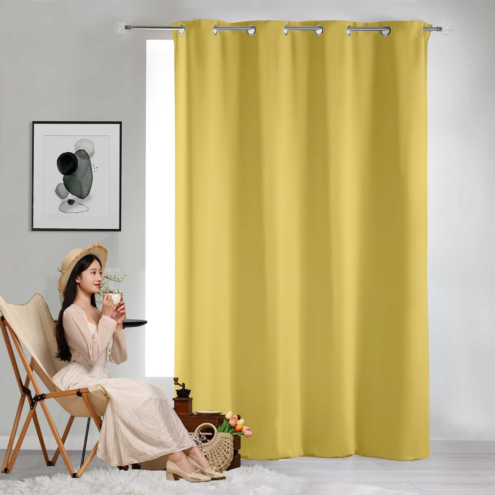 GAIFNAG 100% Blackout Curtains 180 x 60 cm Thermal Insulated & Noise Reducing, Facile da Installare Light Weight Eyelet Curtains for Apartment/Hotel Dorm, Yellow