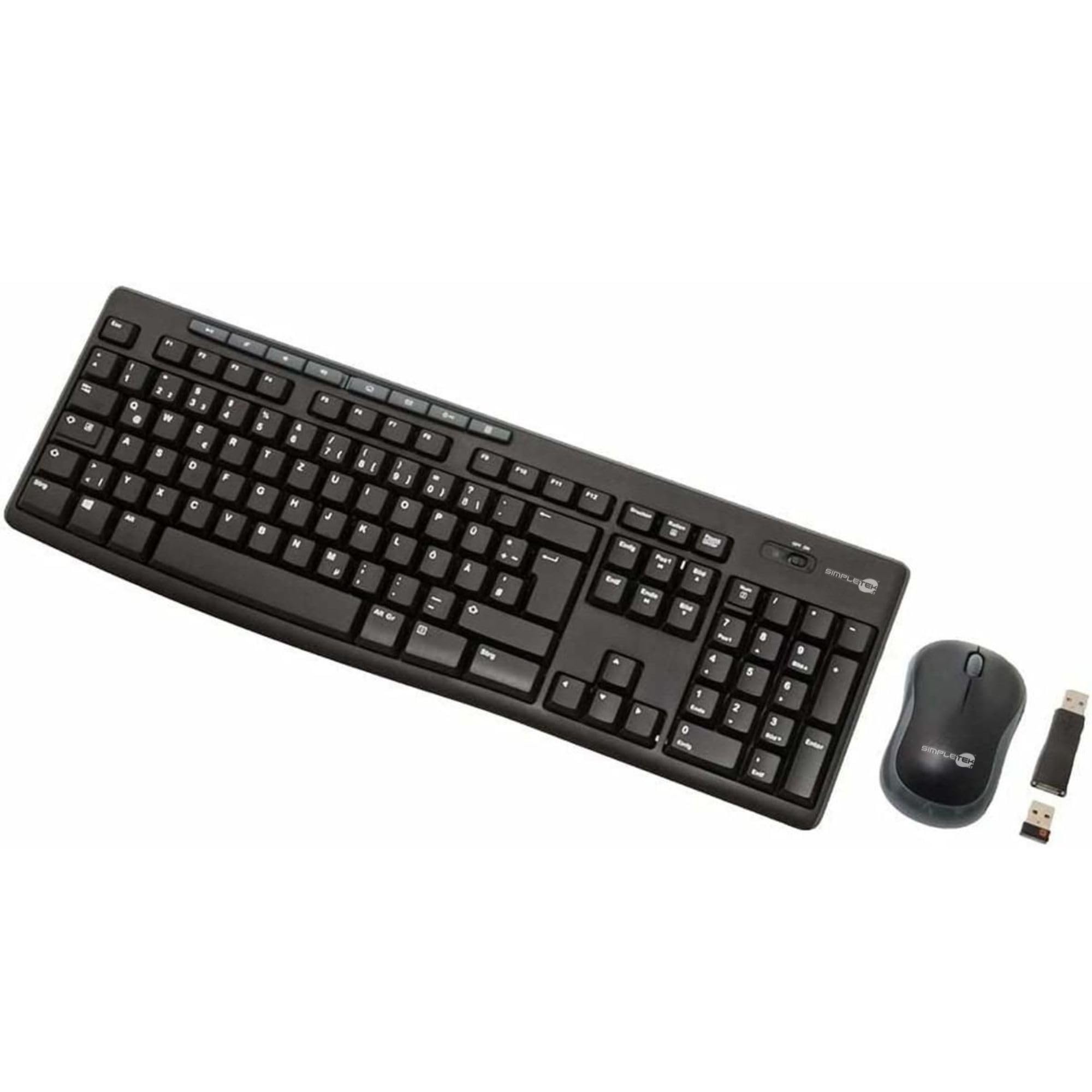 SIMPLETEK - Bezprzewodowa klawiatura i mysz optyczna | niemiecki układ DE QWERTZ | Anti-Skip, zasięg 10 m, zasięg 2,4 GHz (odnowiony)
