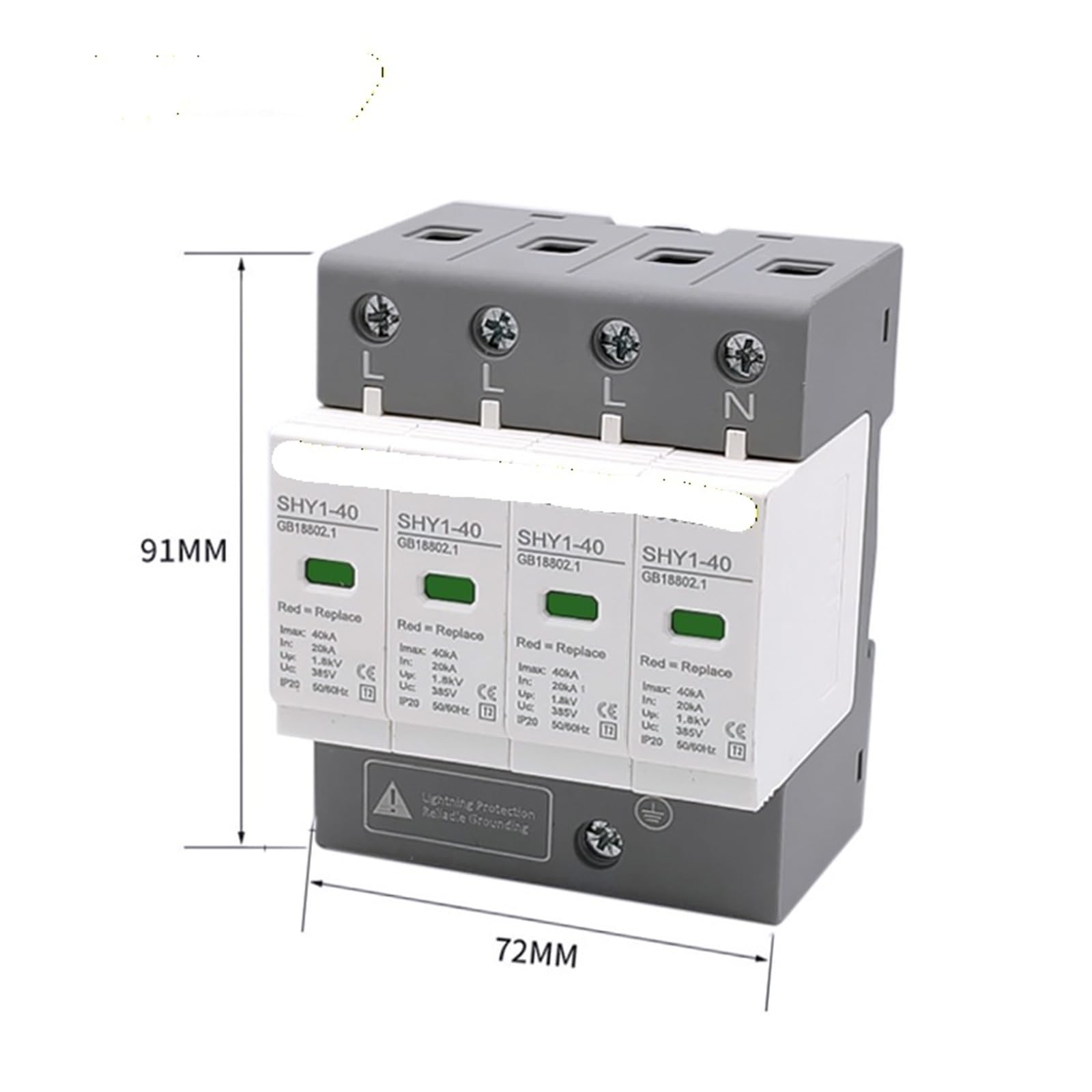 Protección contra sobretensiones AC SPD 2P 4P 10〜20KA 20〜40KA 30KA〜60KA Protector rayos domésticos Dispositivo pararrayos de bajo voltaje Impresión Disyuntor SHY1-40(4P 385V,30-60KA)