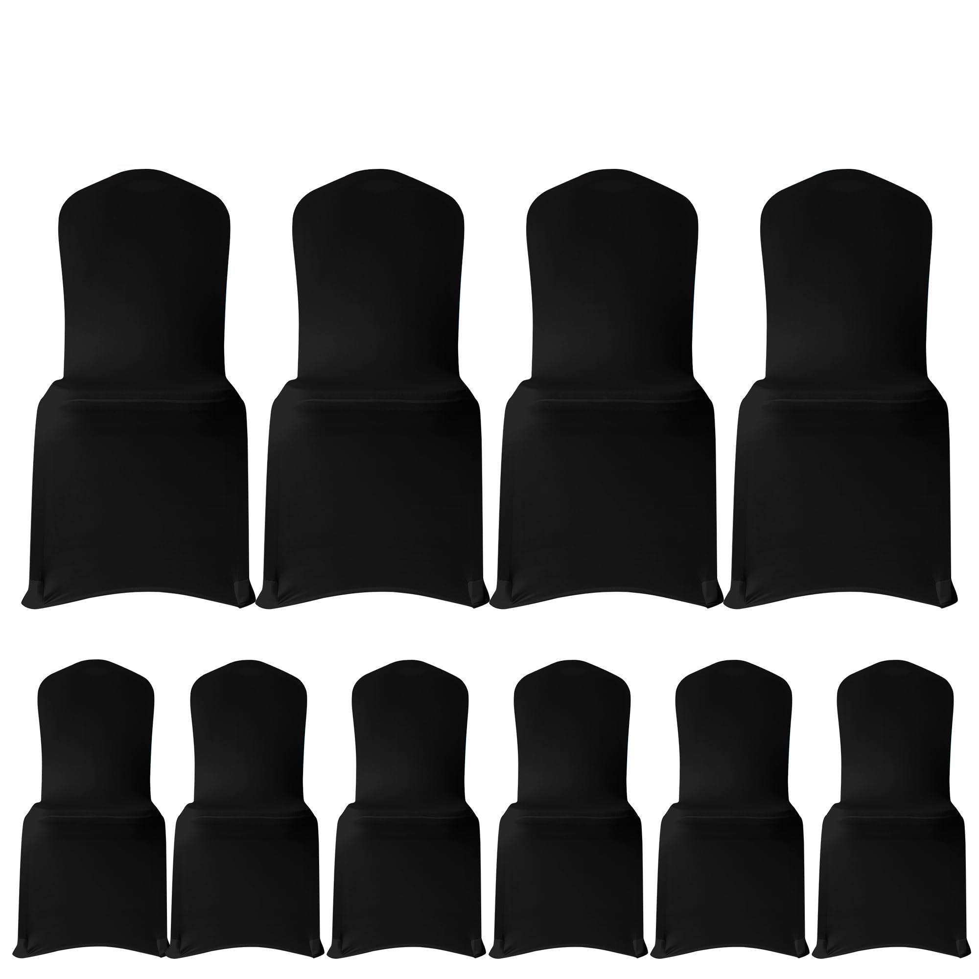 WedDecor Black Spandex Wedding Chair Covers 140GSM Premium Quality Stretchable Fabric Slipcovers for Dining Party, Banquet Decoration, Anniversary, Conferences, Events, 10pcs