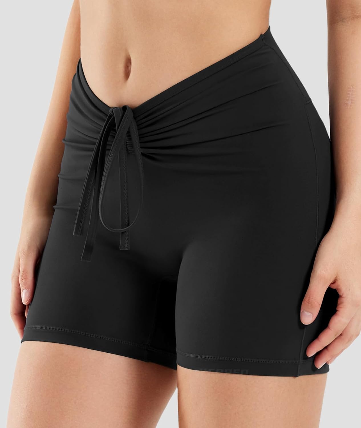 YEOREO Workout Biker Shorts for Women 4.2" No Front Seam Ericane Scrunch Butt Lifting V High Waist Drawstring Gym Yoga Shorts - Image 3