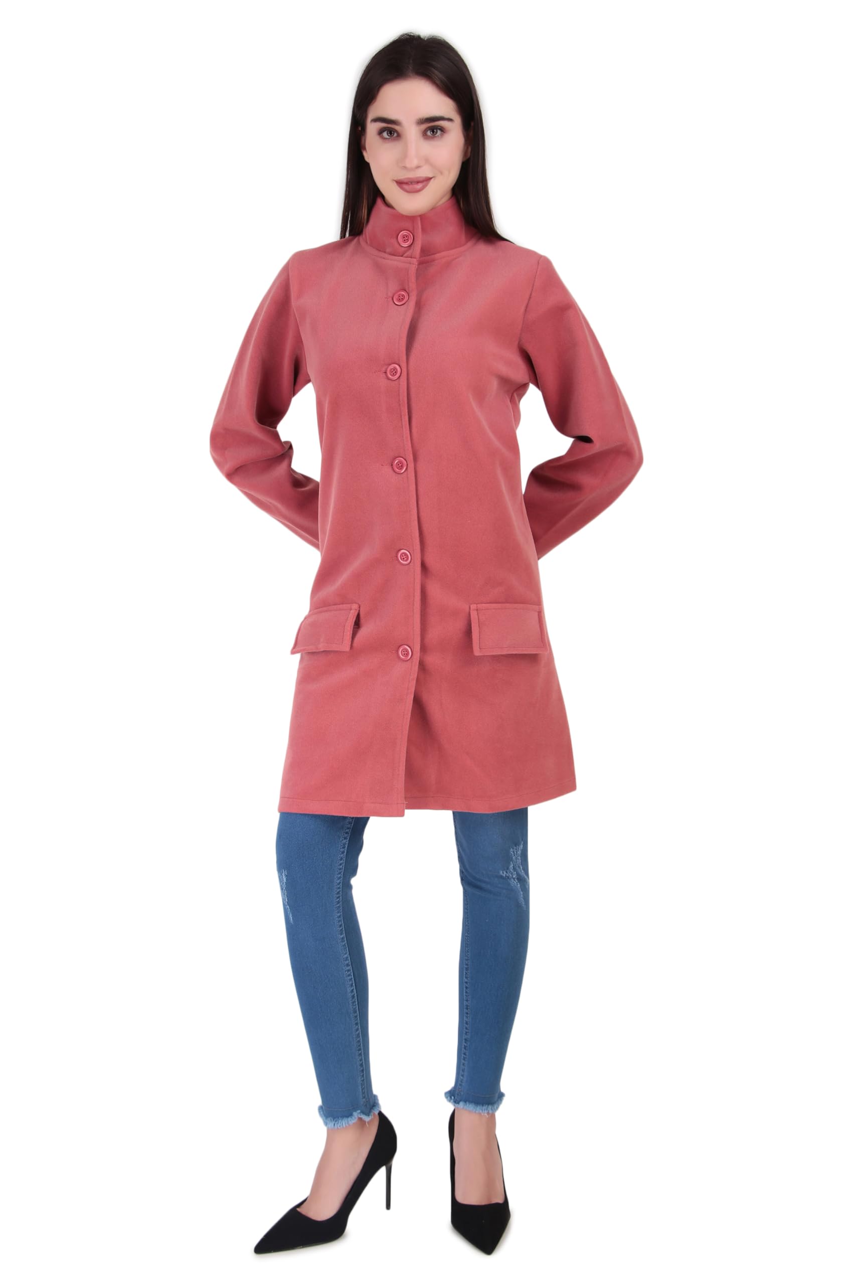 elendra jeans Women’s Premium Velvet Long Coat | High Neck Buttoned Winter Jacket | Elegant Party & Casual Wear Overcoat-picture-35