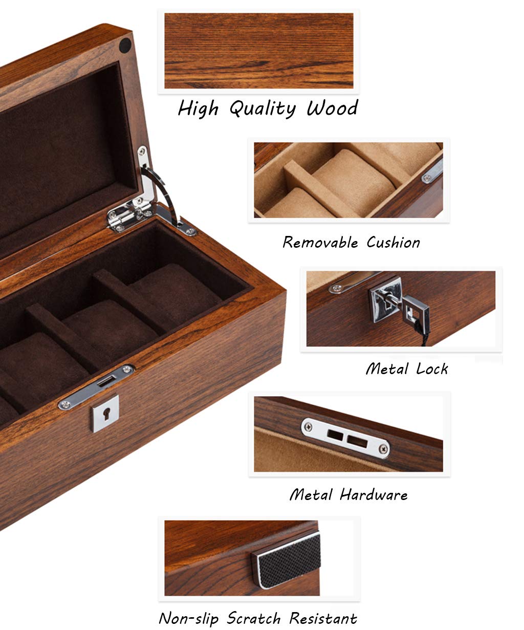 MUSUMI Caja de almacenamiento para exhibición de joyas y relojes de 5 rejillas, organizadores de pulseras, cajas de exhibición con 5 cojines extraíbles y cierre de Metal para Hombres y Mujeres