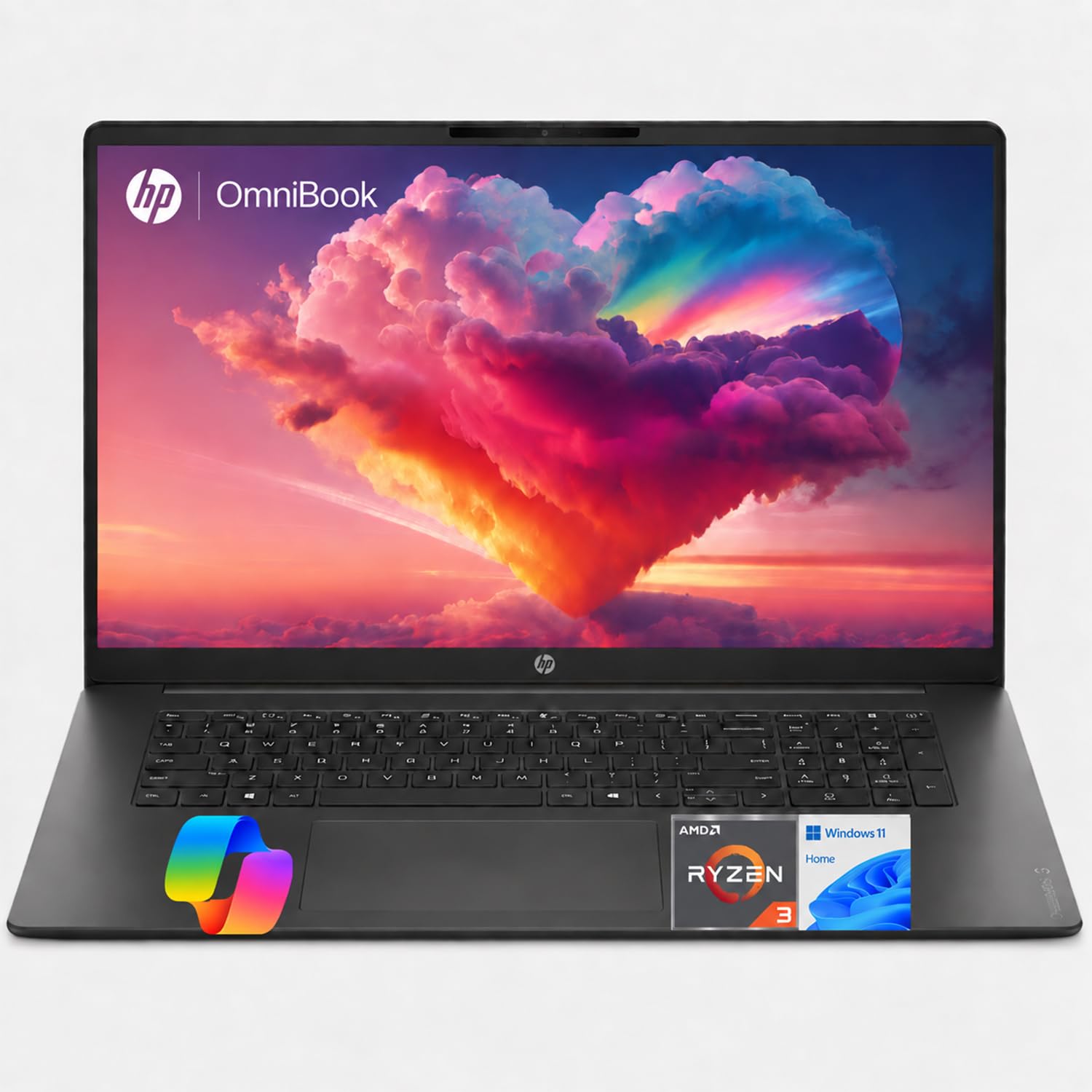 HP OmniBook 3 17.3" FHD IPS Large-Screen Business Laptop, Powerful AMD Ryzen Quad-Core Processor, 8GB DDR5 Memory, 512GB SSD, Radeon 610M Graphics, Backlit Keyboard, FHD Webcam, Windows 11 Home