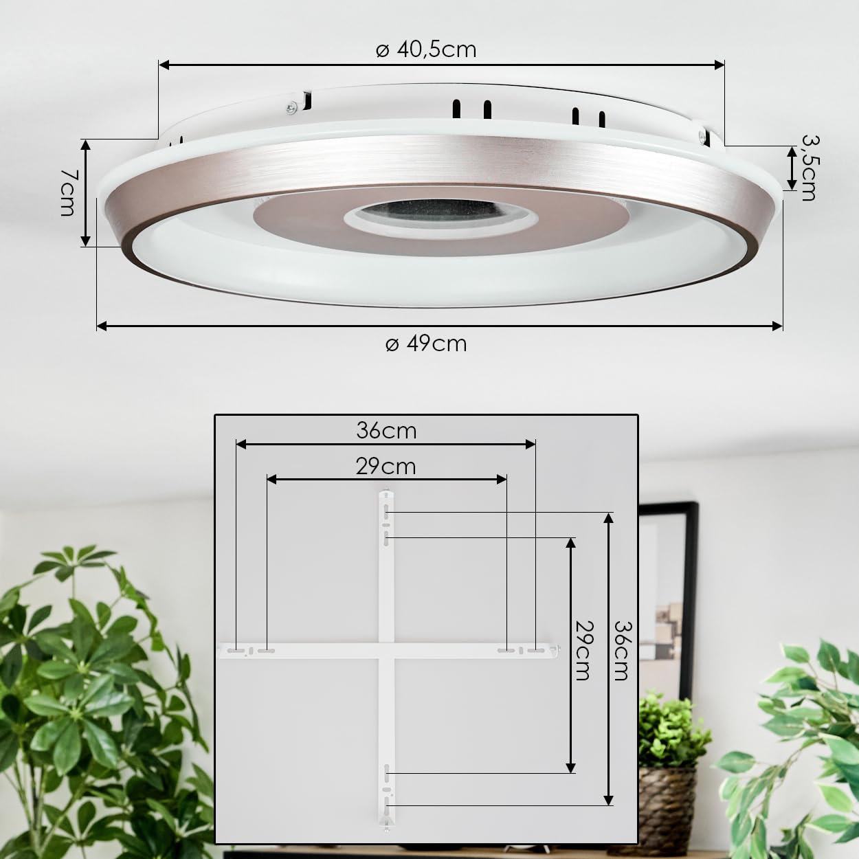 HOFSTEIN Lampa sufitowa LED Dakon, ściemniana lampa sufitowa z metalu/tworzywa sztucznego w kolorze szampańskim/białym z funkcją pamięci, regulacja CCT, ściemniana za pomocą przełącznika ściennego, 40