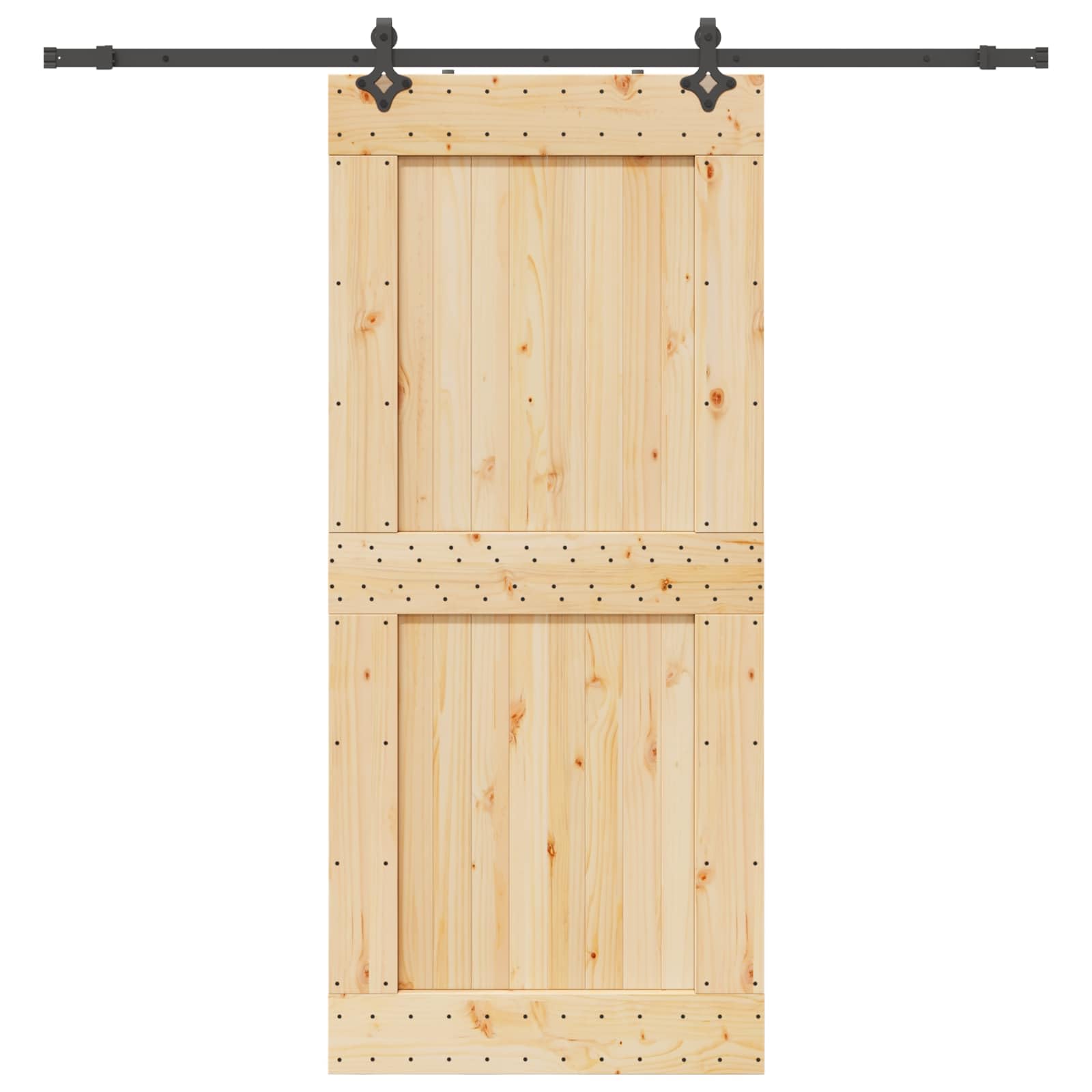 vidaXL Puerta Corredera Narvik Natural y Negro 100 x 210 cm (213,5 cm), Tira de Puerta corrediza Moderna, Granja Funcional, riel de Madera para Decorar y Dividir Espacios Interiores