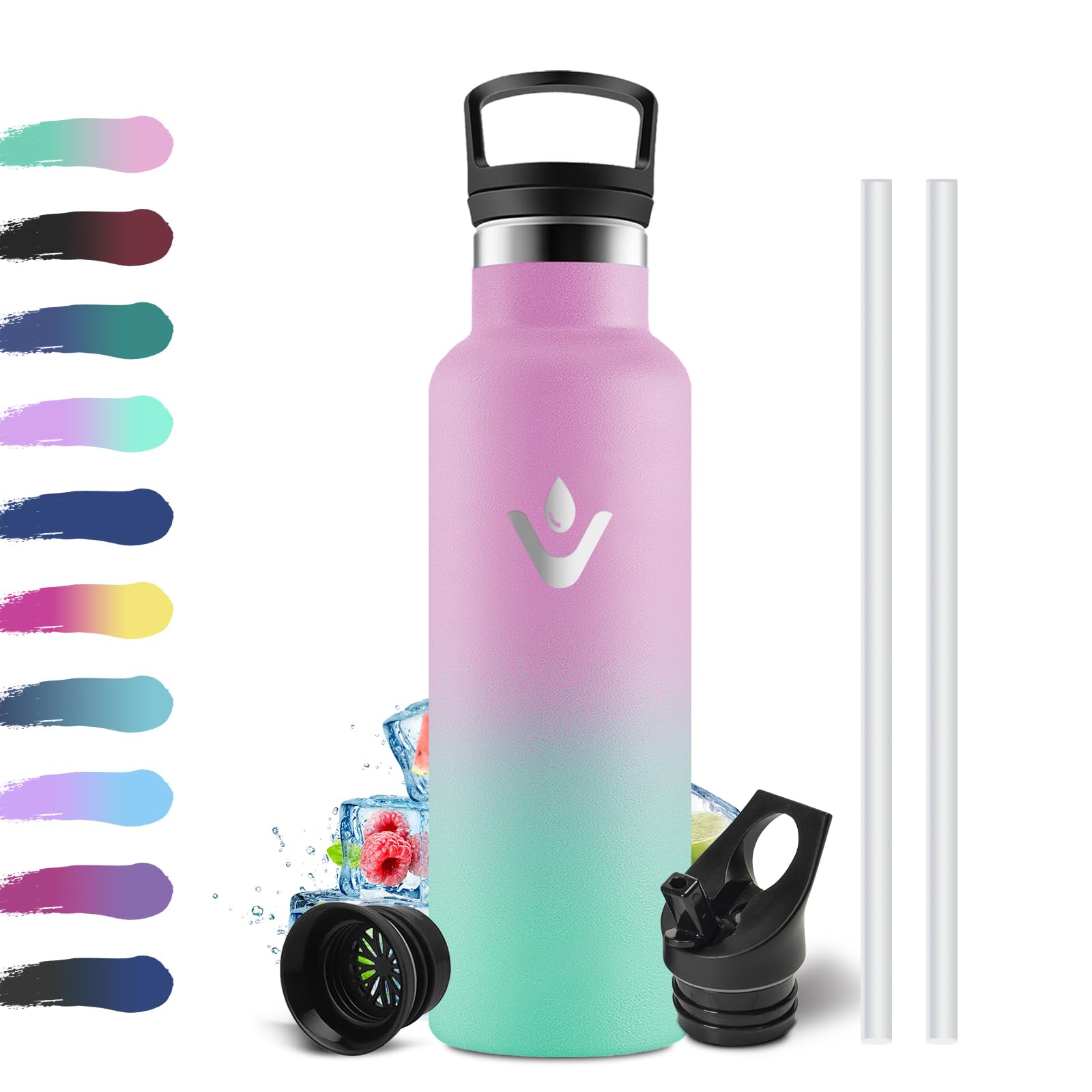 Stainless Steel Water Bottle, 500 ml, Leak-Proof Thermos Flask with Straw, BPA-Free, Suitable for Carbonated Drinks, One-Hand Opening, Vacuum Thermos Flask, Water Bottle for Children, Fizz, Camping