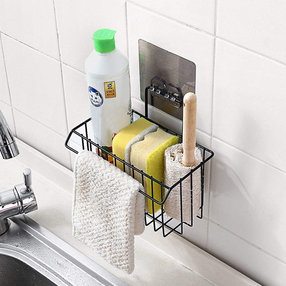 Cartxomy New Stainless Steel Wall Hanging Bathroom Shower Caddy Basket Shelf for Bathroom Sink Sponge Holder, Shampoo, Cosmetic Liquid and Toothbrush Holder with Kitchen Towel Rack Stand- Black 3