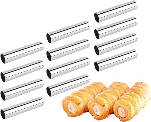 Miniatura 3 de Moldes antiadherentes para cuerno de color crema, de acero inoxidable, 4.92 pulgadas, kit de tubos de cannoli de gran tamaño, paquete de 12 conos