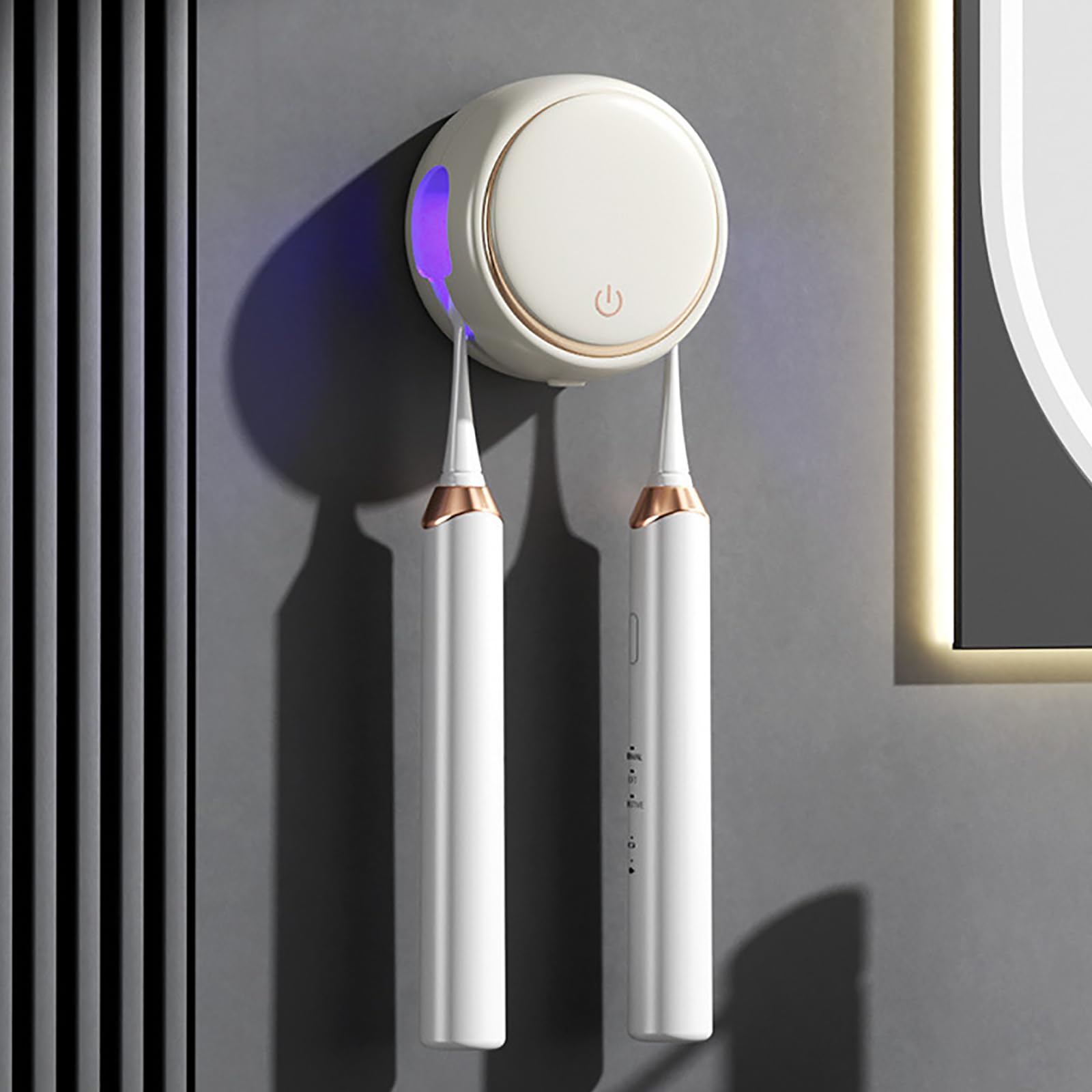 Organizador de cepillos de dientes con secado inteligente y esterilización, diseño montado en la pared para cepillos eléctricos y manuales, no requiere taladro, ideal para baño y viajes