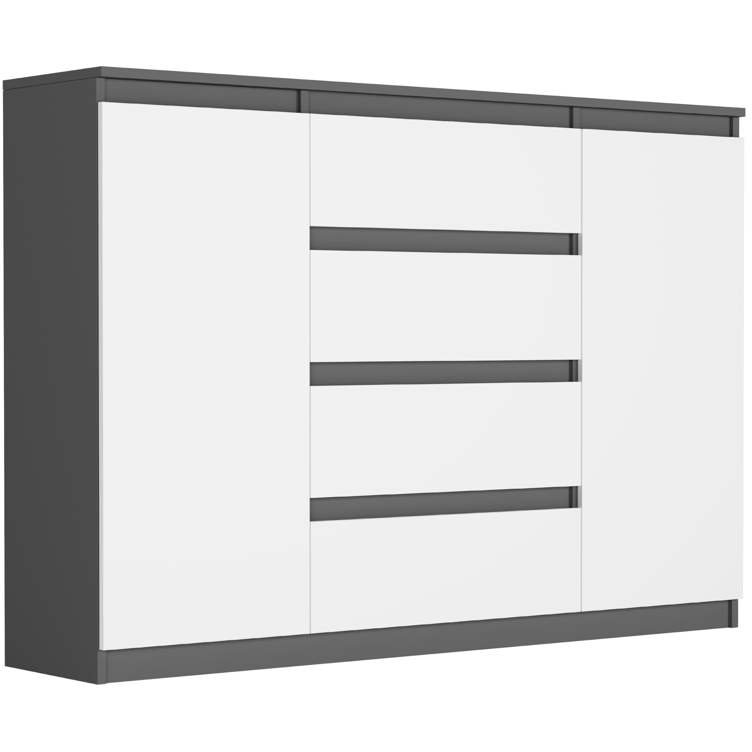 Highboard Weiß/Anthrazit 140x40x98 cm – Kommode mit 4 Schubladen & Schränken, Sideboard für Wohnzimmer, Esszimmer & Schlafzimmer, Modern R-140-S4