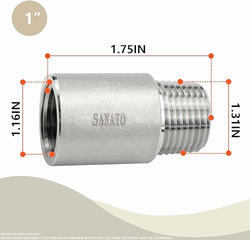 Miniatura 2 de 3 piezas SS 304 forja pezón fundido piple, 34 "NPT x 34" NPT macho roscado, 1.969 in accesorios de tubería