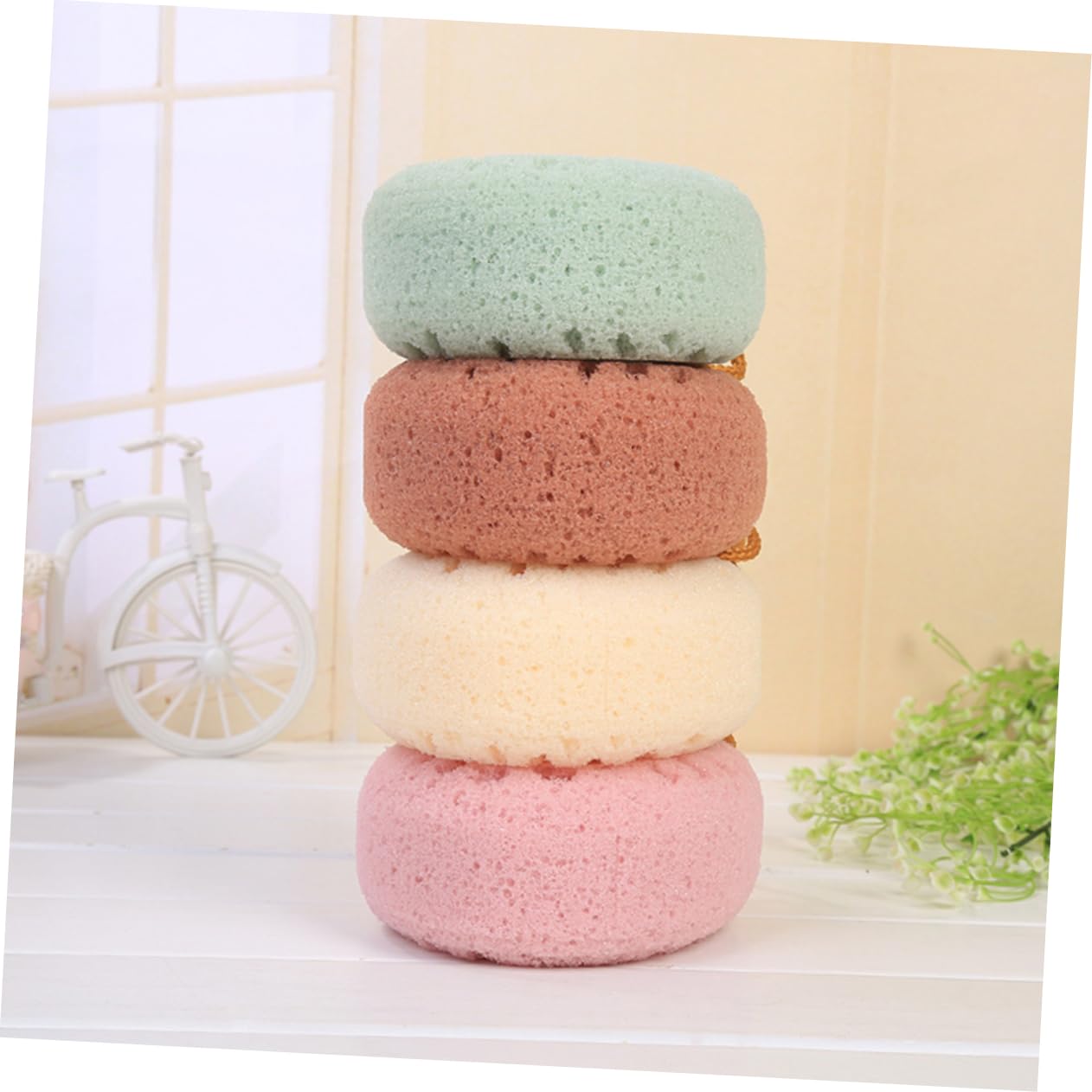 FRCOLOR 4 esponjas exfoliantes para limpiar la esponja de baño natural, de luffa, accesorios de baño, toalla de, toalla, cuerpo, flor de, bebé