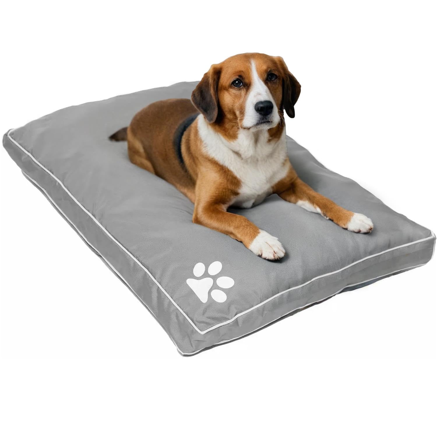 Large and Extra Large Dog Beds Cushion Waterproof Mattresses Washable Zipped Cover With Cushion | Super Soft Cosy Plush Comfy Heavy Duty Dogs Puppy Pet Bed Mattresses Cushions (L,Grey)