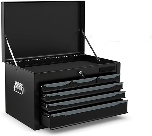 Miniatura 1 de Goplus Caja de herramientas, caja de herramientas de acero con 6 cajones de 24 pulgadas con bandeja superior para herramientas, bloqueo automático,