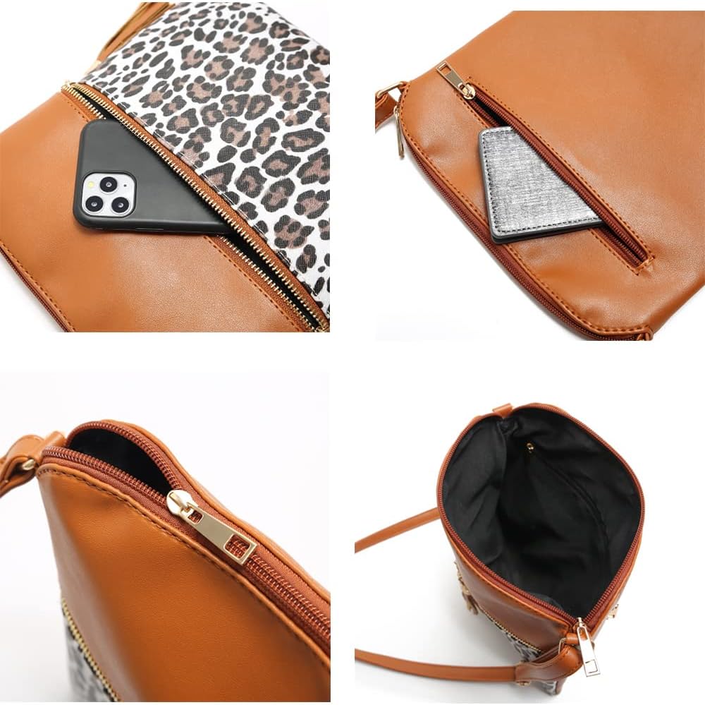 YAQUNICER Women Leopard Print Crossbody Handbag Tassel Pendant Small Shoulder Bag