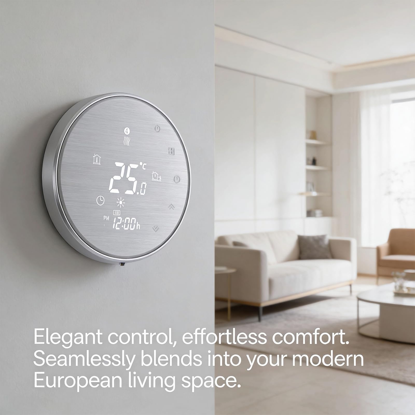 Termostato WiFi 5A acqua schermo LCD touch Alexa Google Home | Termostato programmabile schermo touch, pannello spazzolato 95-240V, controllo remoto acqua calda domestica