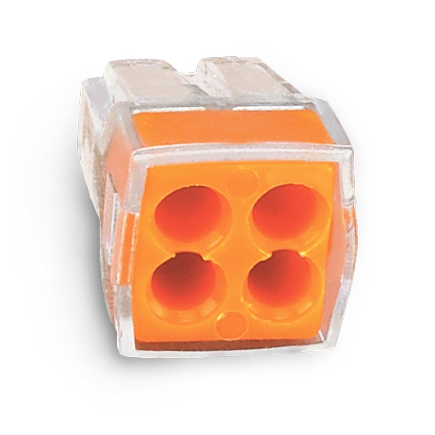 Terminal block CMK-104 (2 pcs/blister), in a Vibrant Transparent Color with Orange Details, Ideal for safe and tidy connections in your electrical projects.