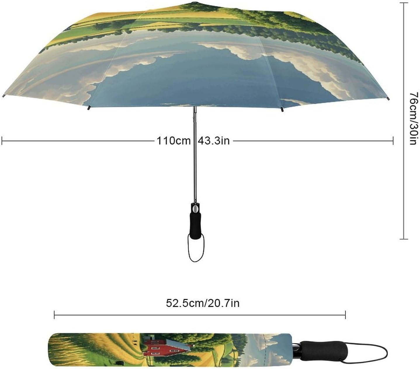 Country Farm Golf Umbrellas-2 Fold Automatic,Windproof Umbrella with Portable,Strong,Folding Umbrella for Women Men
