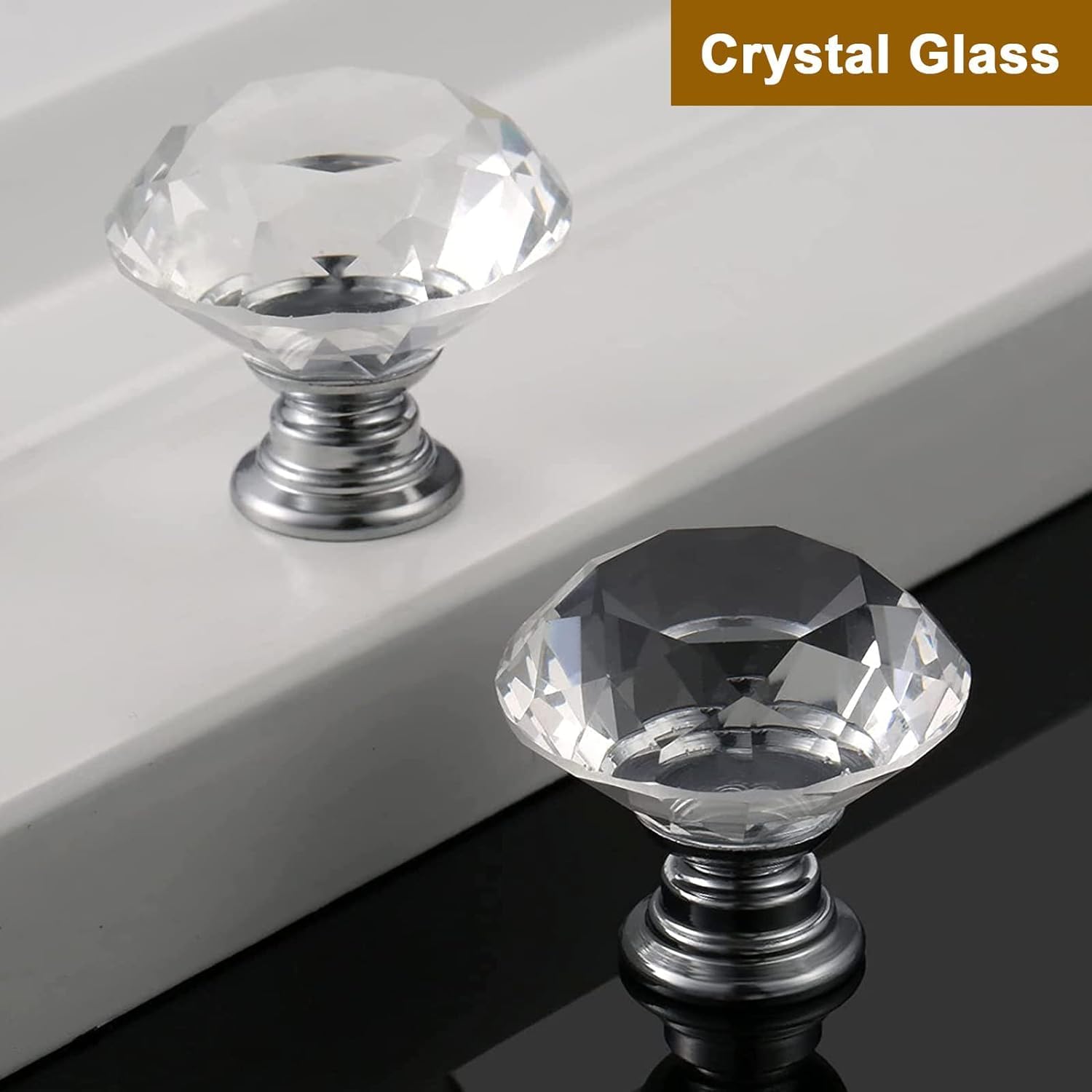 Mtsooning 30mm Crystal Glass Knob, 4PCS Diamond Shape Pulls, Clear Glass Drawer Handle for Closet Cabinet, Kitchen Bathroom Cupboards, Dresser, Bookcase, Wardrobe