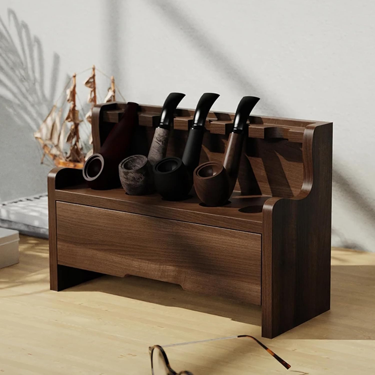 Tobacco Pipe Stand/Pipe Rack for 5/8/10/16 Smoking Pipe Wooden Pipe Holder Handmade Portable Lightweight Solid Wood Smoking Cigar Pipe Stand